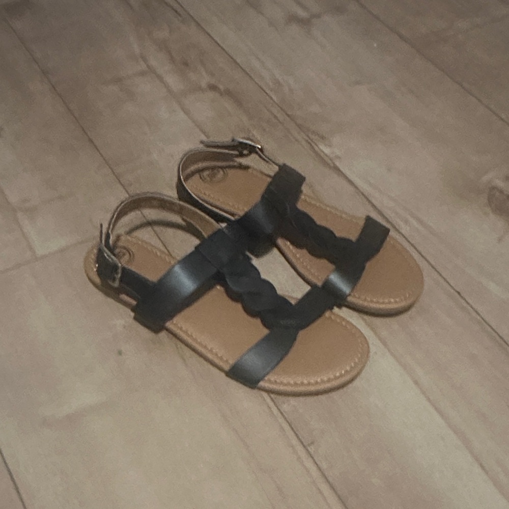wonder nation Black and Tan Girls' Braided Strap Sandals